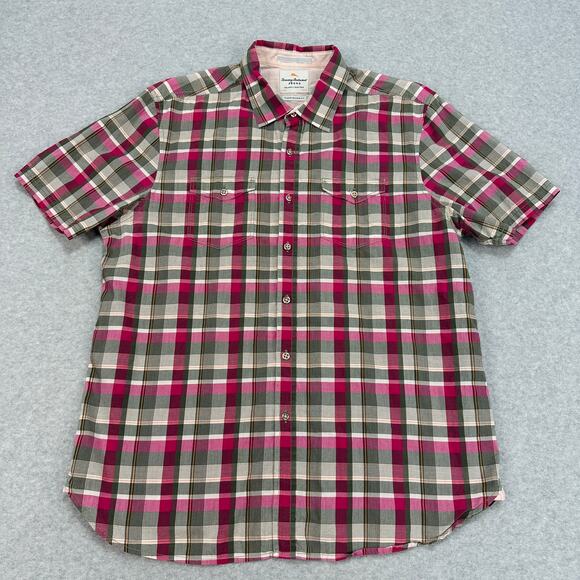 Tommy Bahama Shirt Mens L Pink Green Cream Plaid Island Modern Fit Short Sleeves - Picture 1 of 7